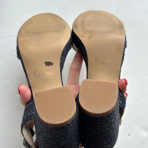 Boden Womens Sz 39 / US 8 Constance Block Heels Navy Raffia Cottagecore‎ Summer - Picture 12 of 13